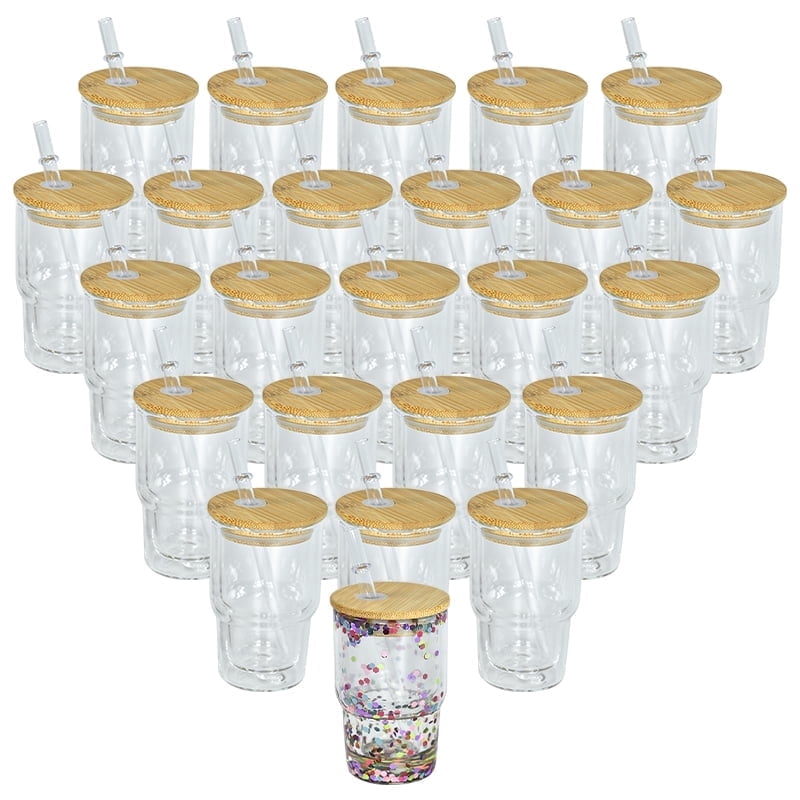 10 Pack Snow Globe Tumbler DIY Kit - 10 Oz Double Wall Cups With Pre-Drilled Hole & Silicone Plug, Includes Straws
