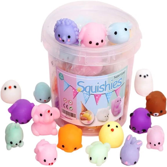 24-Pack Soft Rubber Animal Fidget Toys, Stress Relief Squeeze Gadgets with Storage Bucket, Party Favors & Small Gifts, Random Styles for Relaxation