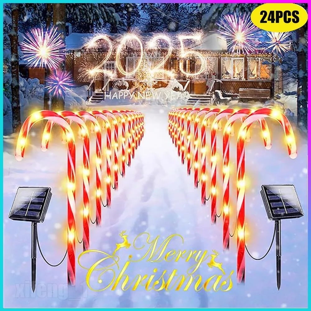 24 Pack Solar Christmas Candy Cane Pathway Lights, Waterproof LED ...