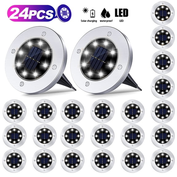 24 Pack Solar Lights Outdoor, Disk Lights Solar Powered, Outdoor in-ground Solar Lights for Landscape, Walkway, Lawn, Steps Decks, Pathway Yard Stairs Fences, LED lamp, Waterproof(White)