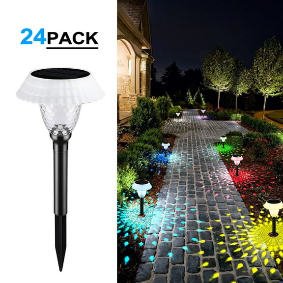 24 Pack Solar Pathway Colorful Lights, Dusk to Dawn Auto 7 Colors Changing LED Garden Lights