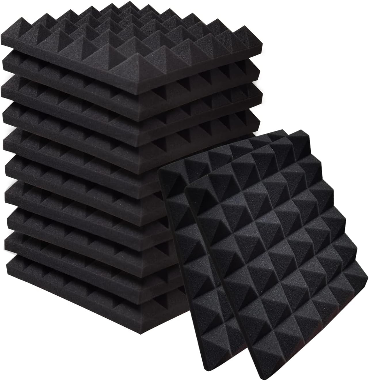 24 Pack Sound Proof Foam Panels 2'' x 12" x 12" Wall Padding for Kids, Acoustic Panels, Studio Soundproofing Wedges, Moisture-proof & Flame-retardant & Heat Insulation, Black