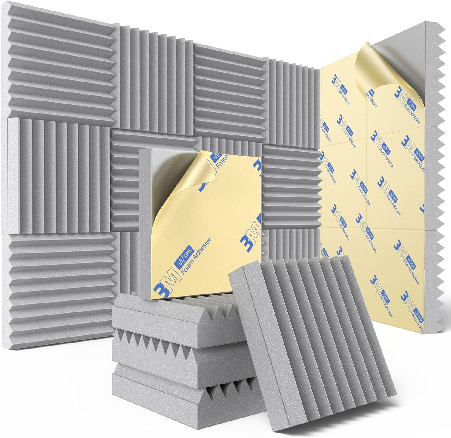 Soundproof Padding 24 Pack Sound Proof Foam Panels for Wall with Self Adhesive, 3