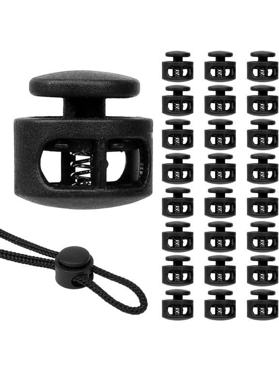 24 Pack Spring Cord Lock, Double Hole Drawstring Stopper Fastener, Black Plastic Spring Cord Locks, for Drawstring Sweatpants Hat Hoodie String Clip Elastic Shoelace Lock Swim Goggles (24)