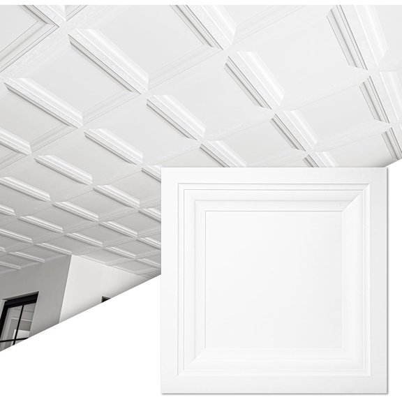 24-Pack Square Drop Ceiling Tile 2ft x 2ft in White, PVC Ceiling Panel 24 x 24in. - Compatible with 15/16" Drop Ceil Grid System