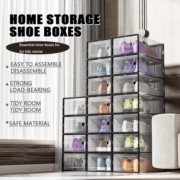 24 Pack Stackable Clear Shoe Storage Boxes with Magnetic Front Door, Dust Moisture Proof Plastic Sneaker Display Organizer, Ventilated Shoe Container for Closet Entryway Bedroom