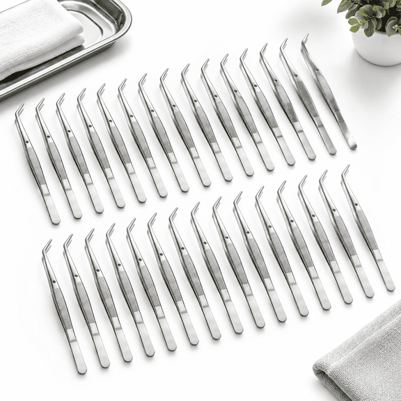 24 Pack Stainless Steel Curved Tip Tweezers, Multipurpose Crafting and Sewing Forceps