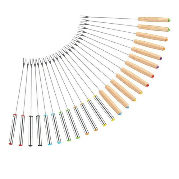 24 Pack Stainless Steel Fondue Forks, 12 Wood Handles and 12 Stainless Steel Handles, Heat Smores Sticks