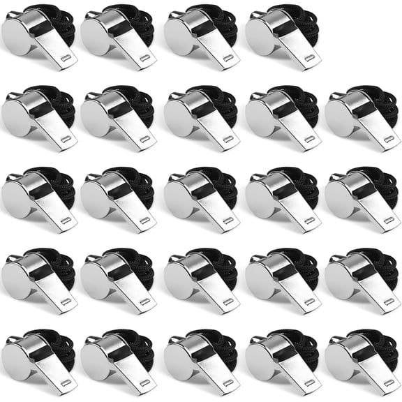 24 Pack Stainless Steel Whistles with Lanyards, Loud 120dB Coach Whistle Bulk for Referees, Teachers, Sports, Emergency, Outdoor Safety, Silver