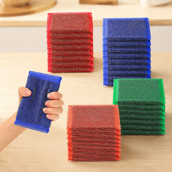 24 Pack Steel Scrub Sponges, Non-Scratch Metal Dish Scrubbers Heavy Duty Scouring Pads Kitchen Metal scrubbers for Pots Pans Cleaning Red Blue Green Yellow 4 Color