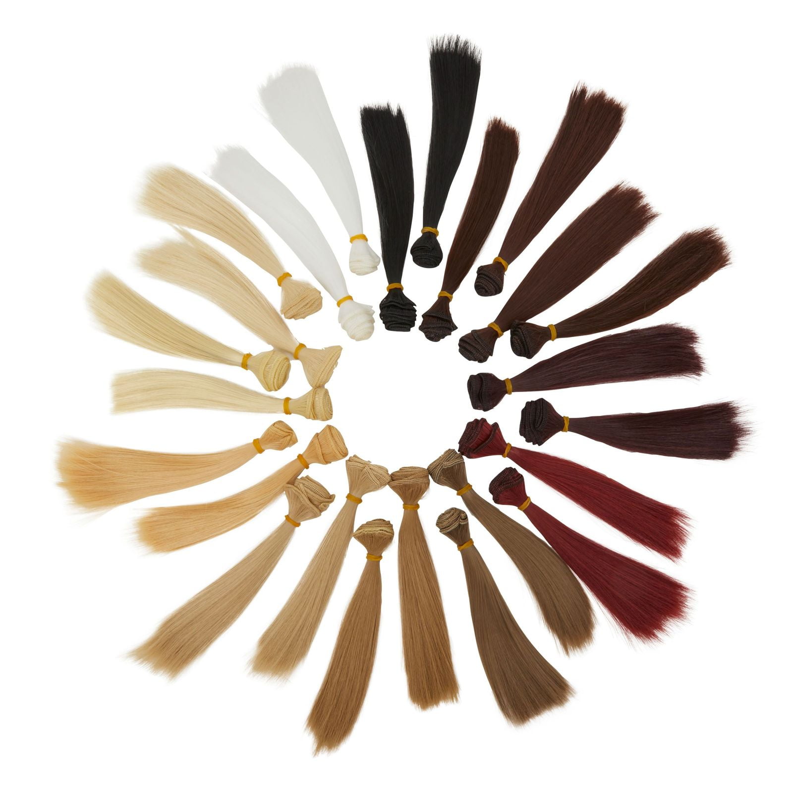 24 Pack Straight Doll Hair Wefts for Rerooting, Wig Making, Crafts, 12 Colors, 5.9 In