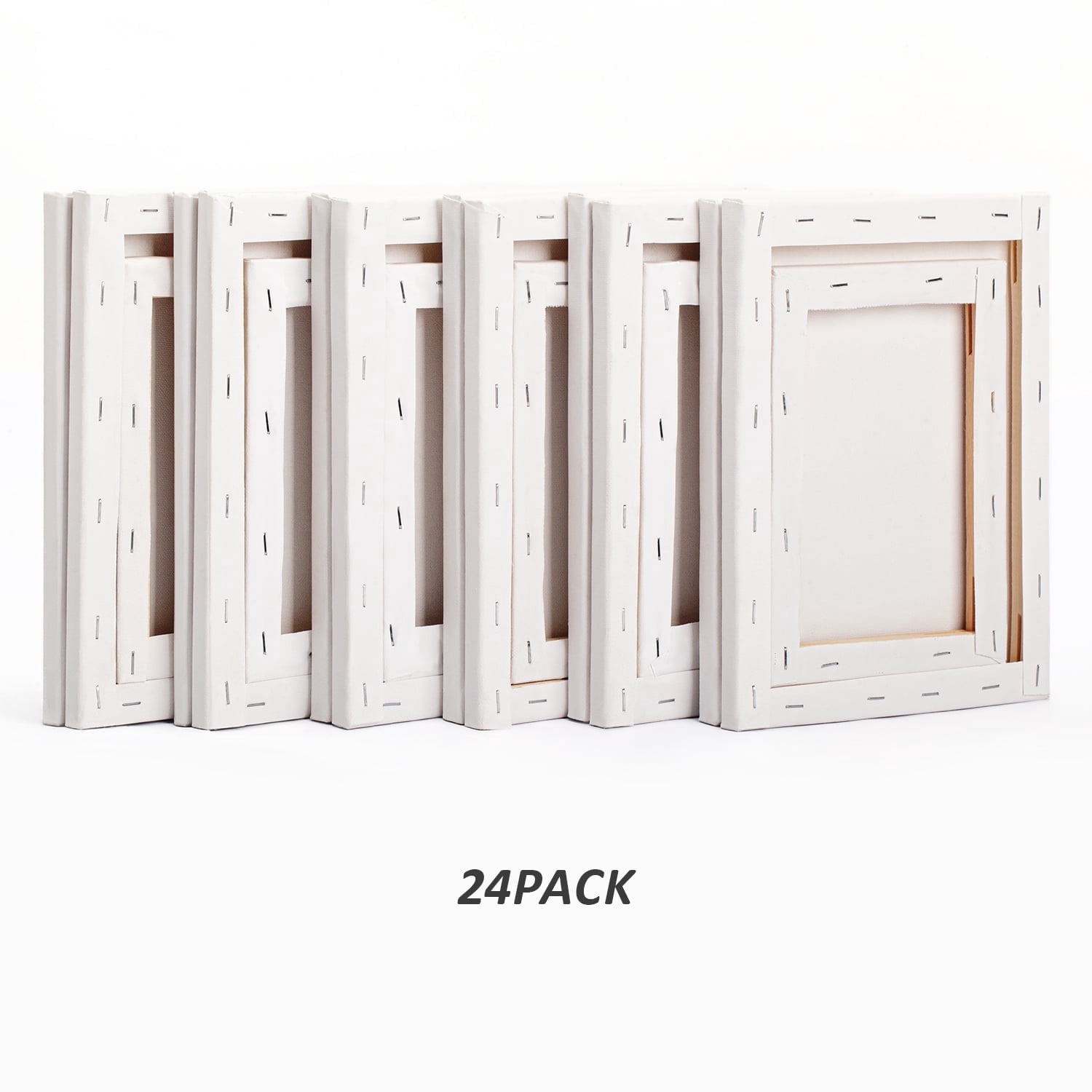 24 Pack Stretched Canvas for Painting, 6x8", 8x10", Each of 12, 100% Cotton & Primed White Canvas Boards for Beginners, Kids, Artists - Ideal for Oil, Acrylic, Watercolor & Pouring