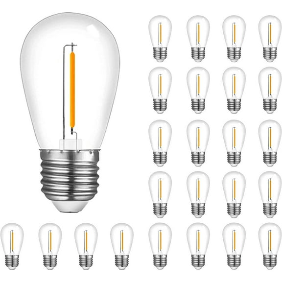 24-Pack String Light Bulbs, S14 Outdoor Waterproof Replacement Bulb, E26 Base Bulbs, 1W 120V, 2700K