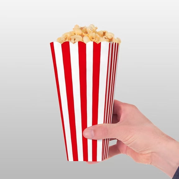24 Pack Striped Popcorn Boxes - Carnival Parties Mini Paper Popcorn and Candy Containers, Party Supplies for Movie Nights (red)
