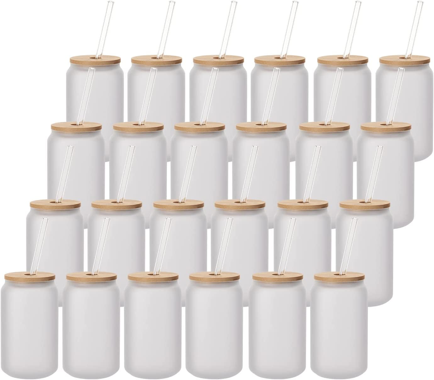 WHEATHUSK 20 Pack Sublimation Glass Cups Frosted 16oz Blanks  Sublimation Borosilicate Glasses Tumbler with Bamboo Lids and Straws for  Beer, Juice, Soda, Iced Coffee, Drinks: Old Fashioned Glasses