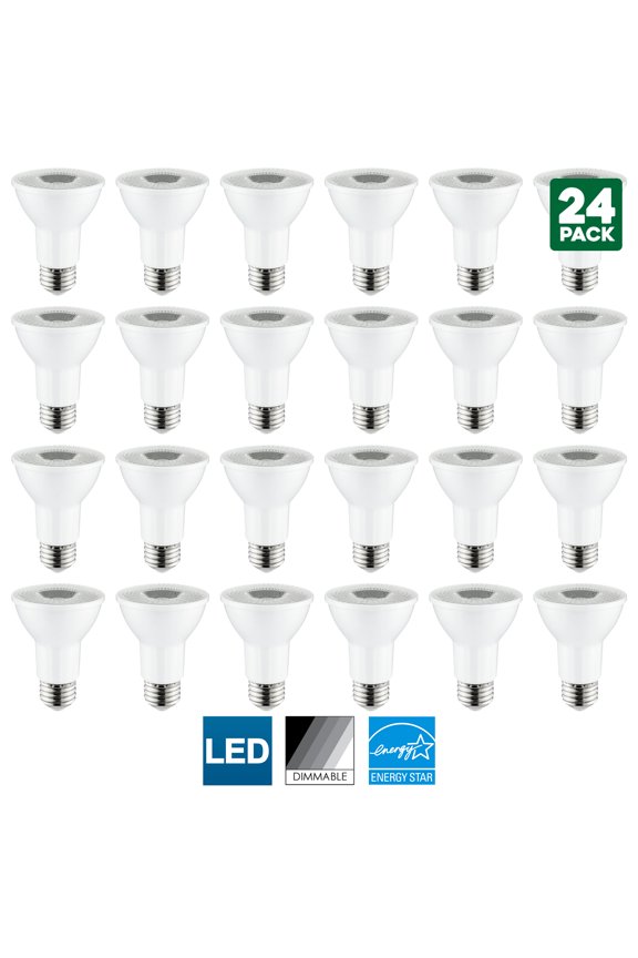 24 Pack Sunlite LED PAR20 Reflector Bulb, 6 Watt (50 Watt Equivalent), Dimmable, 3000K Warm White, 450 Lumens, Medium (E26) Base, Energy Star Certified