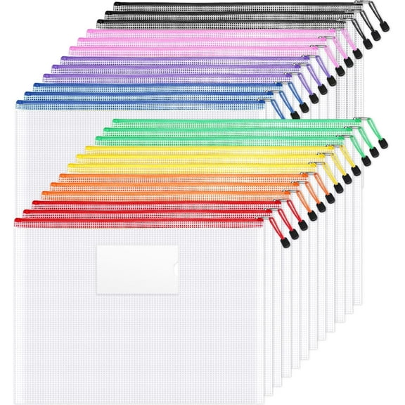 24 Pack Super Large Mesh Zipper Pouch Bags, A3 (16.511.7 in) Storage Bags with Label Pocket, Reusable Zipper Pouches for Classroom Organization