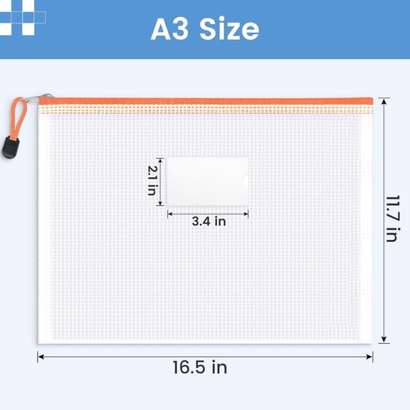 24 Pack Super Large Mesh Zipper Pouch Bags, A3 (16.511.7 in) Storage Bags with Label Pocket, Reusable Zipper Pouches for Classroom Organization