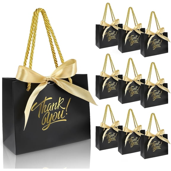 24 Pack Thank You Gift Bags with Handles Small Gift Bags with Bow Ribbon Party Favor Bags Paper Gift Bags Bulk for Baby Shower, Wedding, Party Favor, Birthday 5.5 x 2.4 x 4.7 Inches black