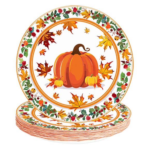 24-Pack Thanksgiving Paper Plates - 7-Inch AFN1Disposable Plates with and Maple Leaf Design, Perfect for Fall, Autumn, and Harvest Celebrations, Ideal for Thanksgiving Tableware and Decorations