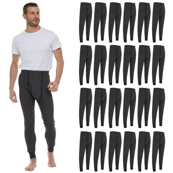 24 Pack Thermal Pants for Men, Long Johns Mens Underwear Bulk Wholesale, Cotton, Solid Colors, Shelter Donations (Gray)