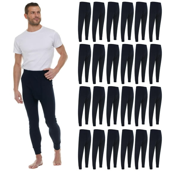 24 Pack Thermal Pants for Men, Long Johns Mens Underwear Bulk Wholesale, Cotton, Solid Colors, Shelter Donations (Navy Blue)