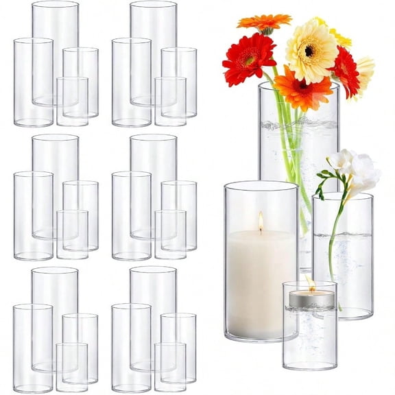 24 Pack Thick Glass Cylinder Vases 46 9 12 Inch Tall Clear Flower Vase Hurricane Floating Candle Holder For Table Centerpiece Wedding Home Decor