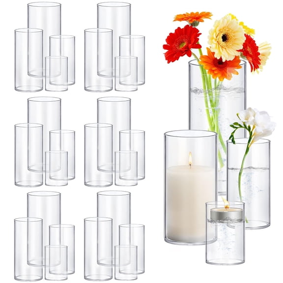 24 Pack Thick Glcylinder Vases 4 6 9 12 Inch Tallr Flower Vase Hurricane Floating Candle Holder For Table Centerpiece Wedding Home Decor