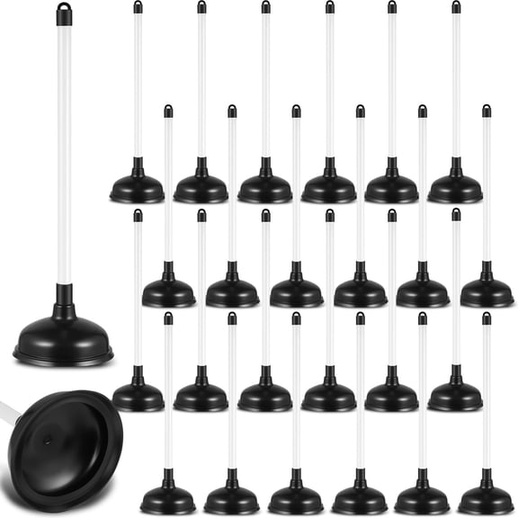 24 Pack Toilet Plungers Bulk with 19.7 Inch Long Handle Force Suction Cup Rubber Plunger for Bathroom to Fix Clogged Toilets Drains (Black)