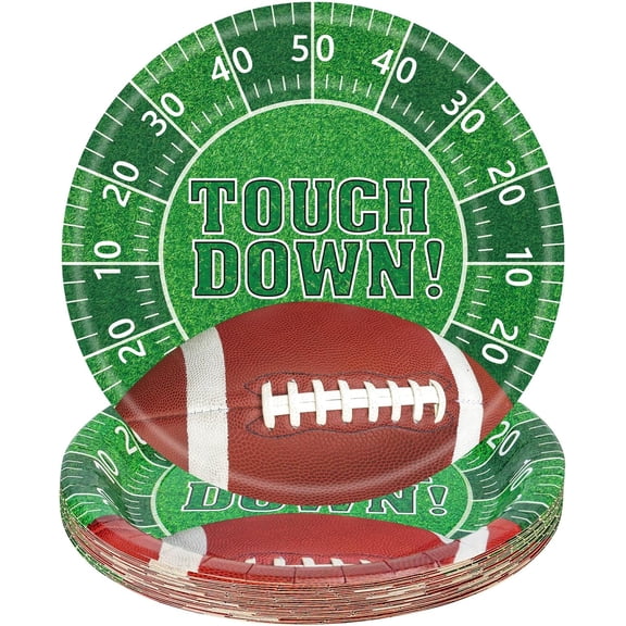24 Pack Touchdown Football Plates Sets - Rugby Theme Party Supplies, 7 inch Disposable Dinner Dessert Paper Plate Tableware for Tailgate Football Birthday Game day Party Decorations Table Decor