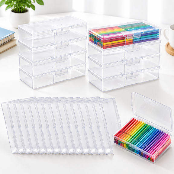 24 Pack Transparent Plastic Pencil Box Bulk Storage Organizer for Office and Art Supplies