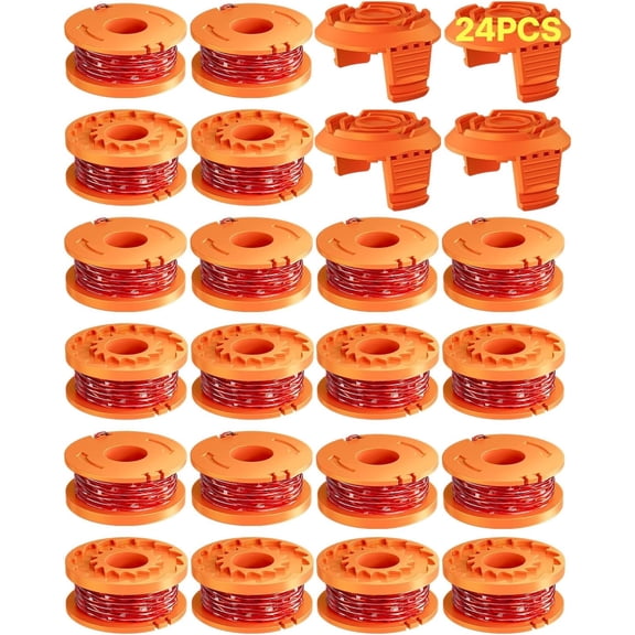 24-Pack Trimmer String Line for Worx WA0010, 0.065 inch 10ft Worx Weed Eater String Pre-Cut Worx String Trimmer Line Replacement for Worx String Trimmers (20 Spools + 4 Caps)