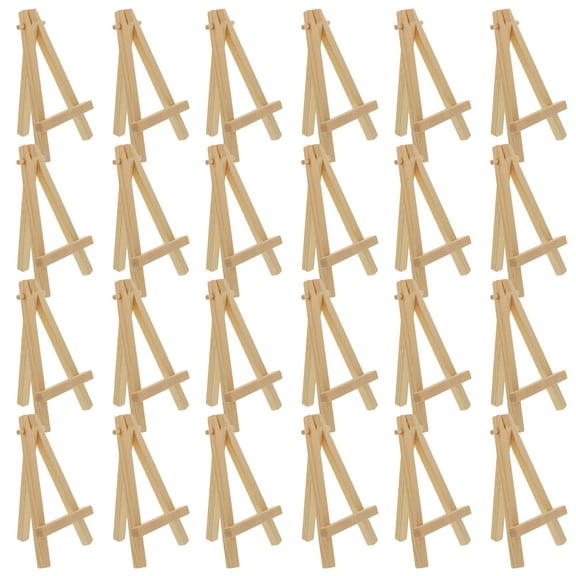 24 Pack - U.S. Art Supply 5" Mini Natural Wood Display Easel, A-Frame Artist Painting Party Tripod Tabletop Holder Stand