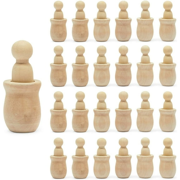 24 Pack Unfinished Wooden Peg Nesting Dolls for Arts & Crafts, Quality People Shapes, 2.5 inches