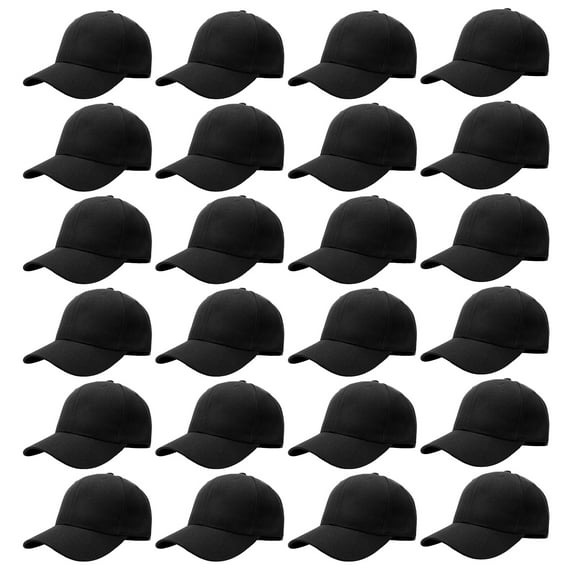 24 Pack Unisex Baseball Cap Bulk Wholesale Plain Blank Hat Adjustable Size Black