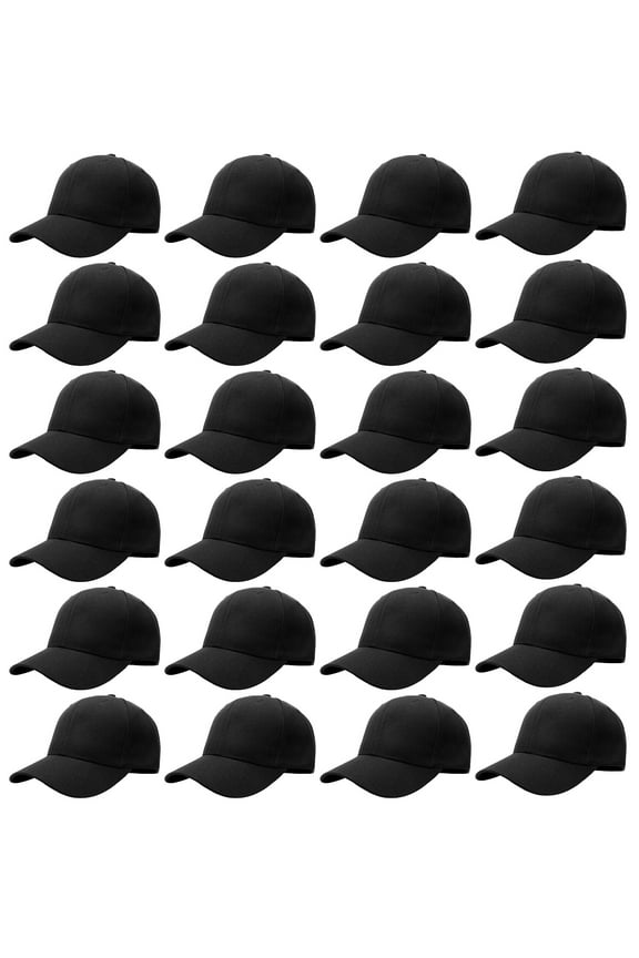 24 Pack Unisex Baseball Cap Bulk Wholesale Plain Blank Hat Adjustable Size Black