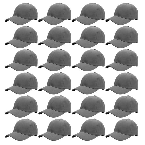 24 Pack Unisex Baseball Cap Bulk Wholesale Plain Blank Hat Adjustable Size Dark Gray