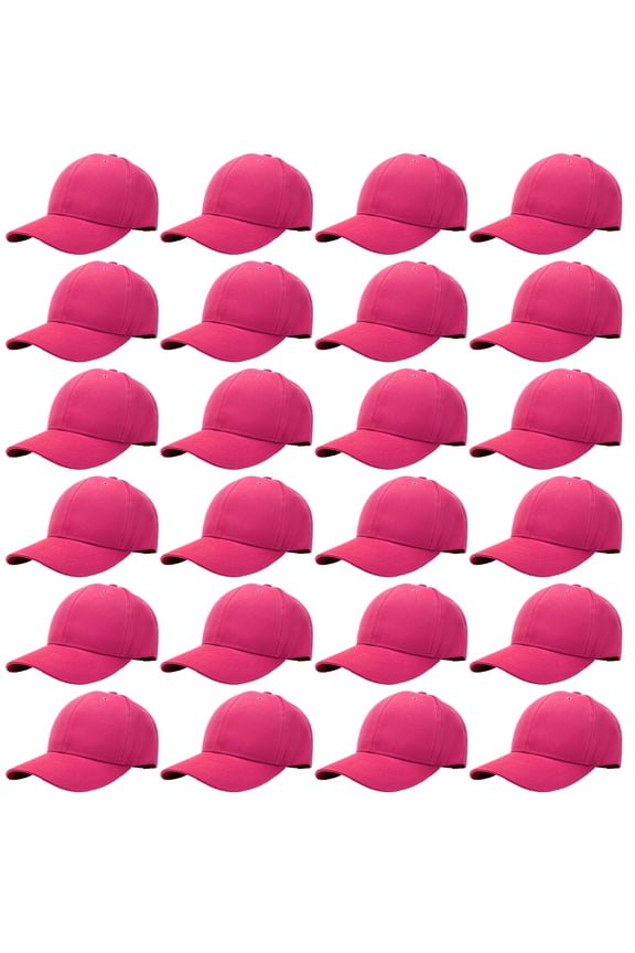 24 Pack Unisex Baseball Cap Bulk Wholesale Plain Blank Hat Adjustable Size Hot Pink
