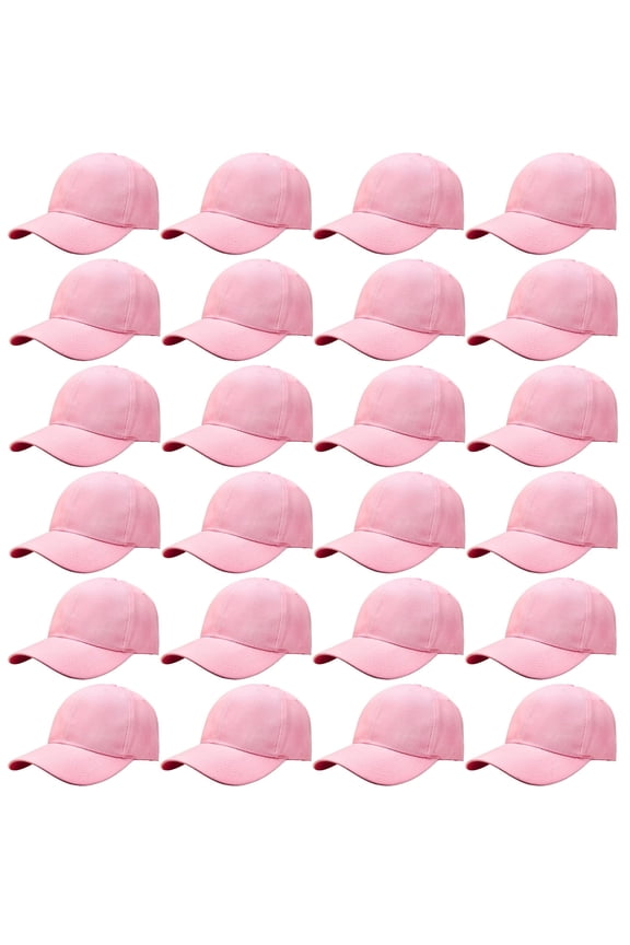 24 Pack Unisex Baseball Cap Bulk Wholesale Plain Blank Hat Adjustable Size Pink