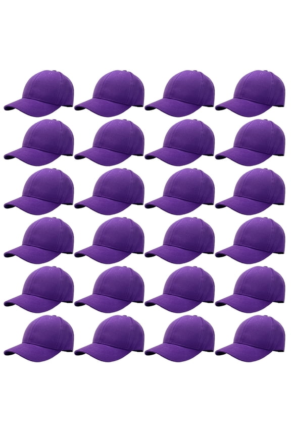 24 Pack Unisex Baseball Cap Bulk Wholesale Plain Blank Hat Adjustable Size Purple