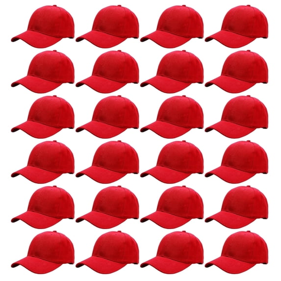 24 Pack Unisex Baseball Cap Bulk Wholesale Plain Blank Hat Adjustable Size Red
