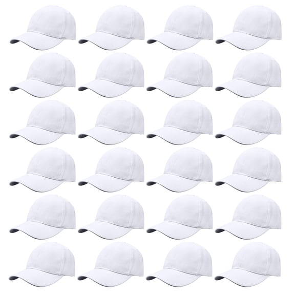 24 Pack Unisex Baseball Cap Bulk Wholesale Plain Blank Hat Adjustable Size White