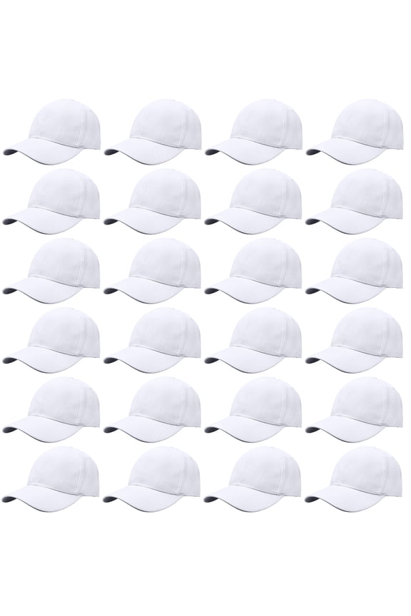 24 Pack Unisex Baseball Cap Bulk Wholesale Plain Blank Hat Adjustable Size White