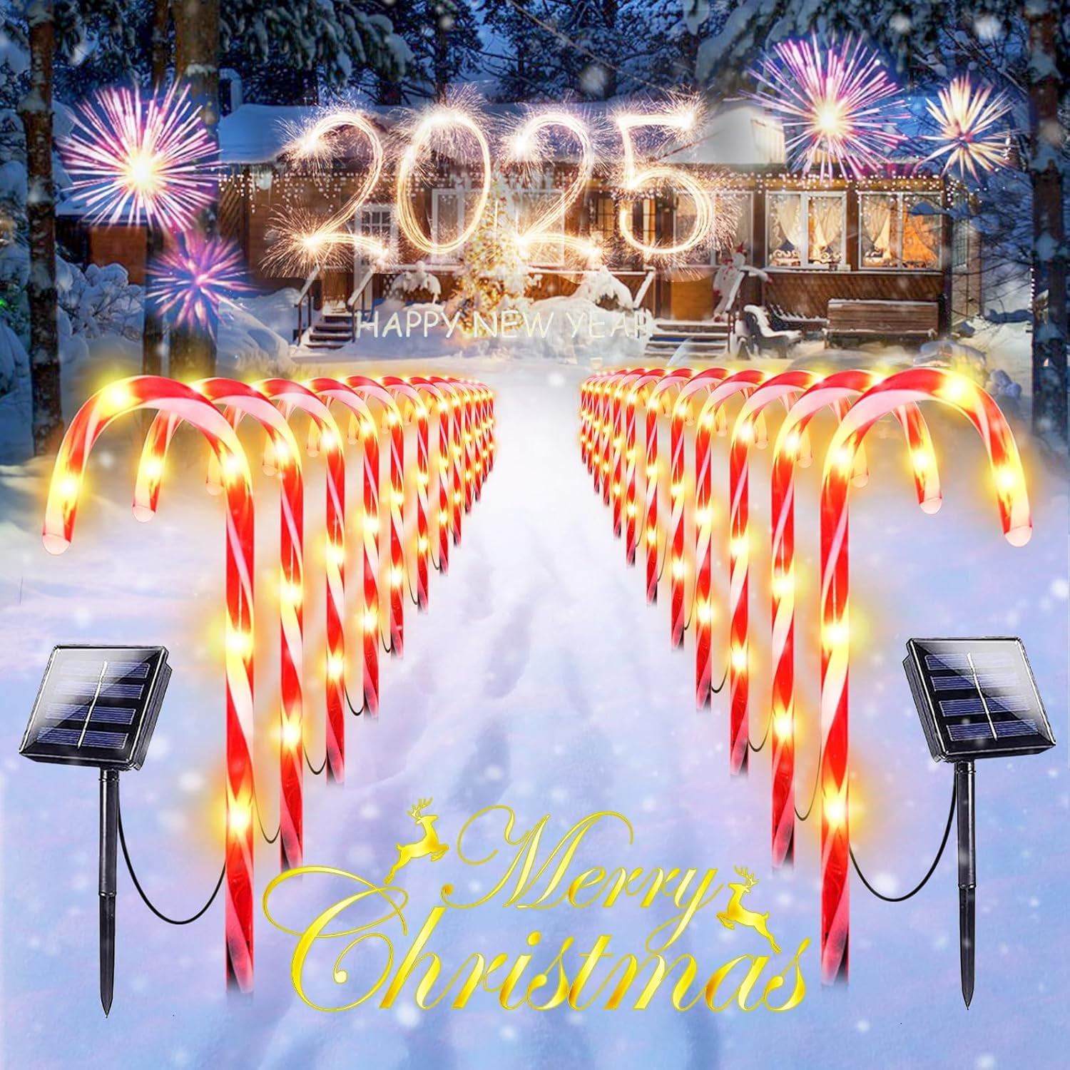 24 Pack Upgraded Solar Christmas Candy Cane Lights Waterproof ...