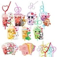 thumbnail image 1 of 24 Pack Valentine's Day Cards for Kids with Crazy Straws, 8 Styles Cute Animal-Themed Valentines Cards Gifts for Classroom School Exchange Game Prizes, Funny Party Favors for Children Boys Girls, 1 of 9