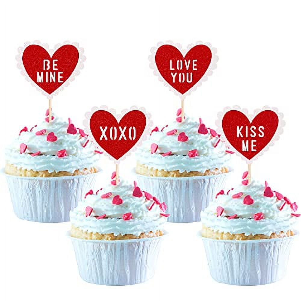 24-Pack Red Heart Cupcake Toppers – Valentine's Day Cake Decorations, Toothpick Picks For Parties