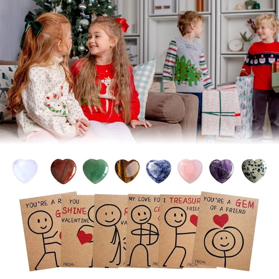 24 Pack Valentines Cards with Heart Shape Crystals Gemstones for Boys Girls, Valentines Day Gifts for Kids Classroom School Gifts Exchange, Crystal Rock Valentine's Party Bag Stuffers