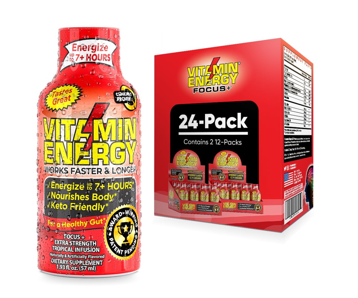 (24 Pack) VitaminEnergy Keto Energy Shot, Focus+, Zero Sugar Energy Shot Vitamin Drink, Energy