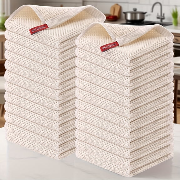 24 Pack Waffle Weave Cotton Dishcloths 12 x 12 Inch, Soft Absorbent Kitchen Towels, Quick Drying Reusable Dish Cloths for Dishwashing, Counter Cleaning, Home Kitchen Essentials Gift