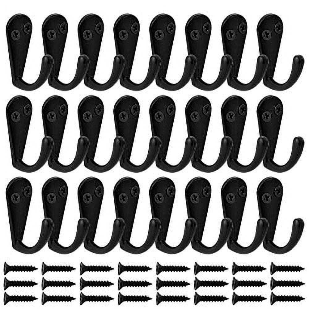 24 Pack Wall Mounted Coat Hooks Hanger Holder Black for Wall Vintage  Decorative Single Robe Hooks with 50 Pieces Screws (Black) 